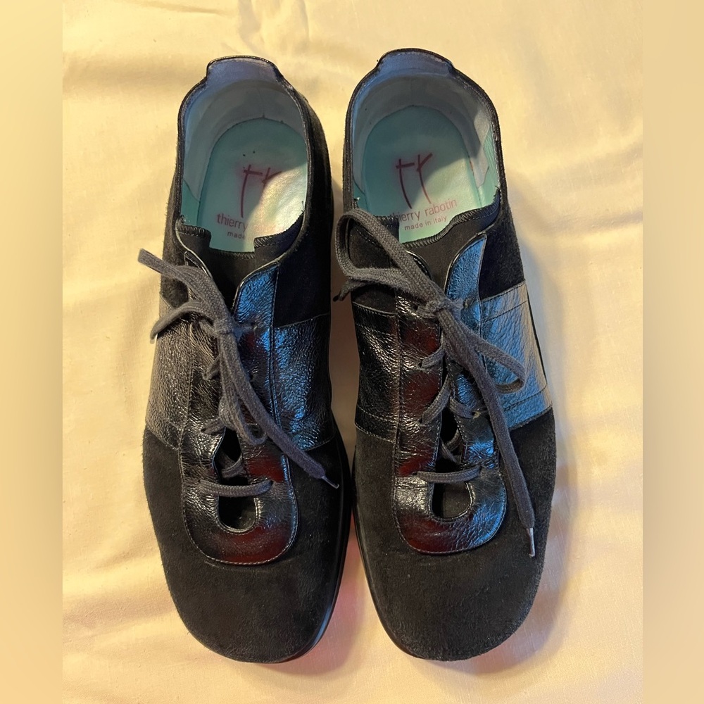 Thierry Rabotin Black suede, and crinkled patent Leather Footwear W10/M8